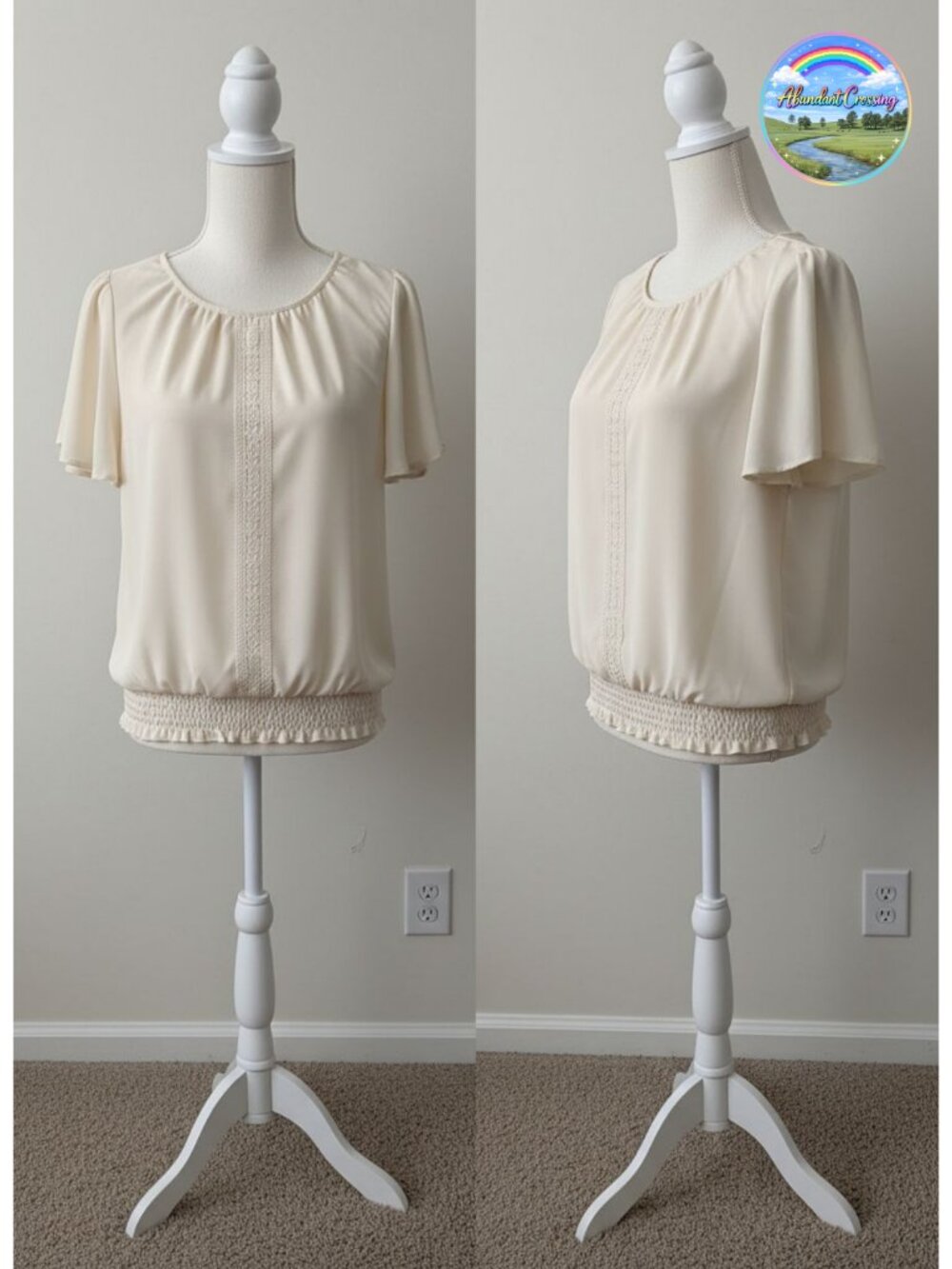 Falechay Womens Summer Tops Ruffle Sleeve Scoop Neck Pleated Front Shirt